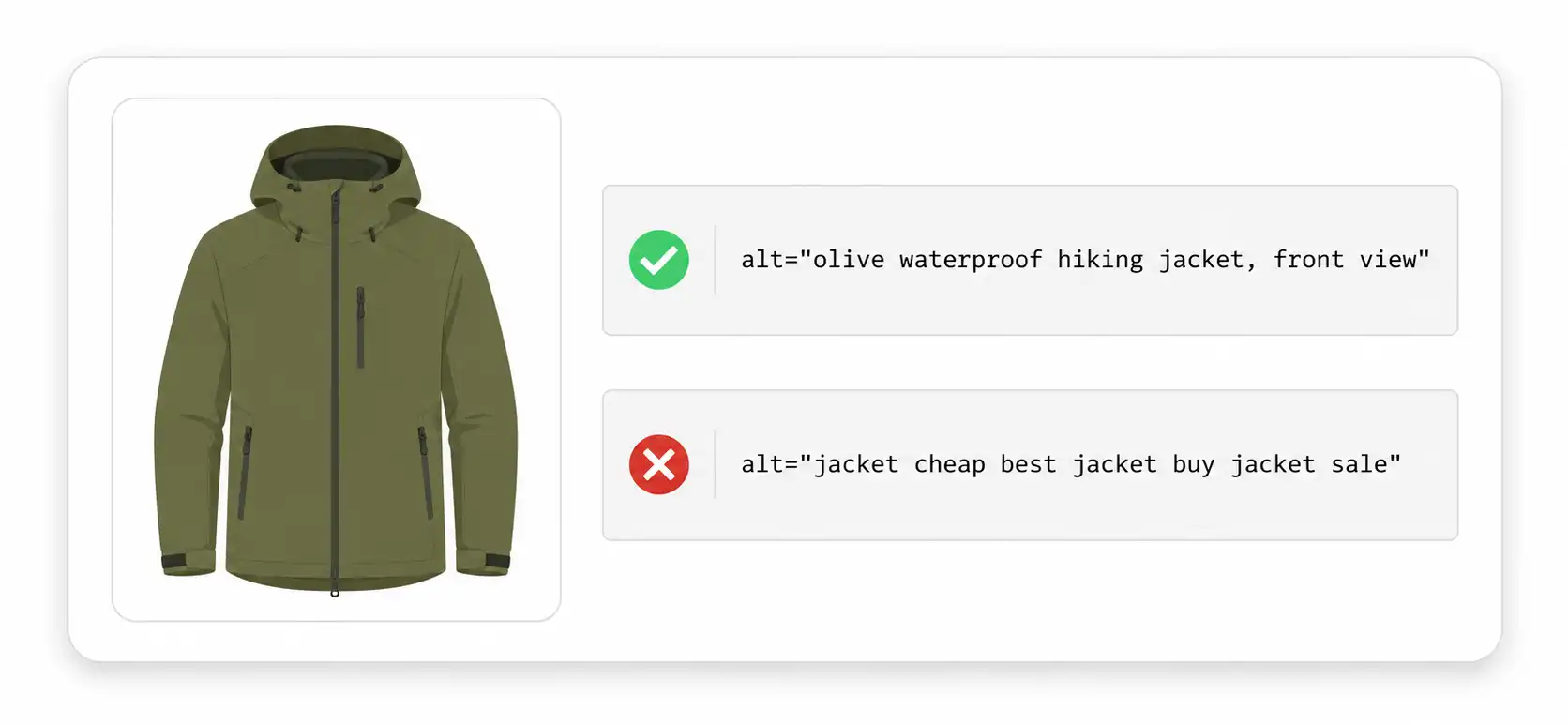 Example of descriptive Shopify product image alt text versus keyword-stuffed alt text