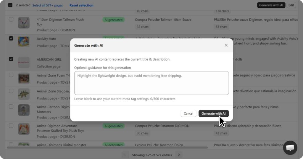 Add optional guidance when generating selected meta tags