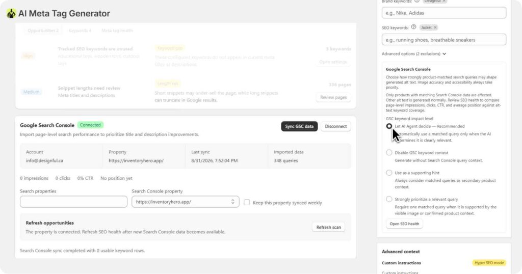 Connect Google Search Console and bring real keyword data into SEO HERO AI Meta Tag Generator